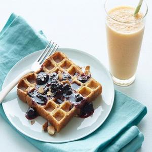 Waffled Blueberry French Toast with a Carrot-Ginger Smoothie_image