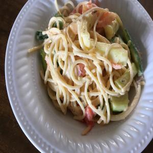 Easy Vegetarian Spaghetti with Zucchini, Tomato, and Feta image