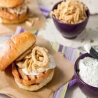 Crispy Onion Salmon Burgers with Easy Herb Sauce image