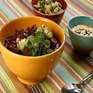 Beef and Black Bean Chili with Toasted Cumin Crema and Avocado Relish_image