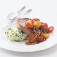 Pork Chops with Golden Onions and Wilted Tomatoes image