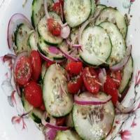 ~ Cucumber, Tomato, Onion Salad & Pesto Dressing ~_image