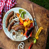 Grilled Sausages, Onions and Peppers_image
