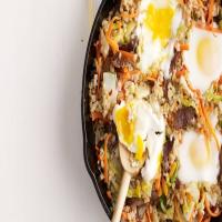 Crisped Brown Rice with Beef, Vegetables, and Eggs image