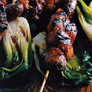 Chicken, Mushroom, and Bok Choy Kebabs Recipe | Epicurious.com_image