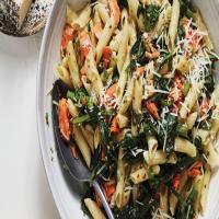 Pasta with Salmon, Broccoli Rabe, and Garlic image