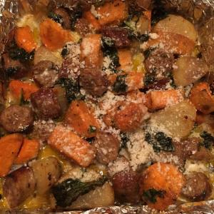 Sweet Potato, Kale and Sausage Bake with Cheese_image