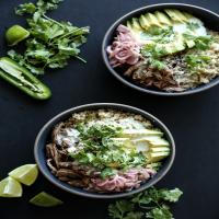 Speedy Five-Spice Pulled Pork Burrito Bowls with Quinoa and Kefir-Jalapeno Crema_image