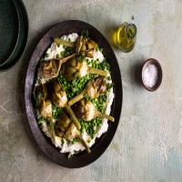 Roasted Artichokes With Ricotta and Peas image