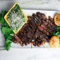 Reverse-Seared Rib-Eyes with Parmesan Creamed Spinach and Charred Lemon image