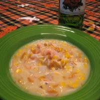 Sweet Corn Chowder With Shrimp and Red Peppers image