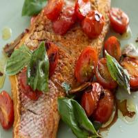 Snapper with Roasted Grape Tomatoes, Garlic, and Basil image