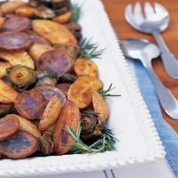 Roasted Artichokes, Fingerlings, and Purple Potatoes_image