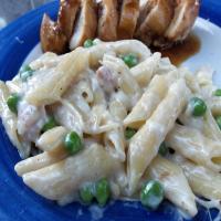 Quick Four Cheese Pasta With Bacon and Peas image