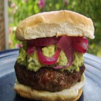 Chorizo-Chile Burger With Pickled Onions and Poblano-Avocado Spr image