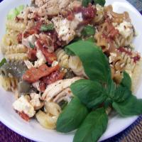 Chicken, Roasted Capsicum, Feta and Walnut Pasta Salad_image