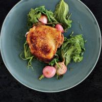 Vinegar-Marinated Chicken with Buttered Greens and Radishes image