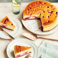 White chocolate & raspberry ripple baked cheesecake image