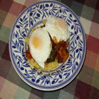 Polenta and Poached Eggs With Spinach and Mushrooms image