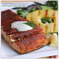 Grilled Blackened Salmon with Creamy Cucumber Dill Sauce_image