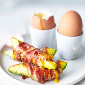 Soft-boiled eggs with pancetta avocado soldiers image