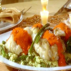 Flounder, Red Pepper Cream, and Asparagus Risotto image
