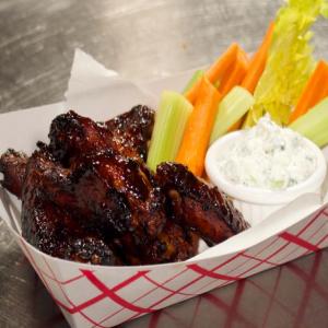 Smoked Chicken Wings with Carolina BBQ Sauce and Green Onion and Feta Dip_image