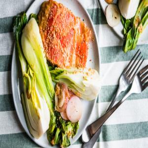 Salmon in a Paper Bag With Miso, Bok Choy and Shallots_image