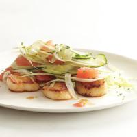 Seared Scallops with Shaved Fennel, Cucumber, and Grapefruit_image