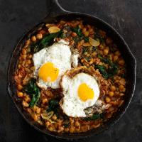 Spinach with Chickpeas and Fried Eggs image