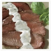 Grilled Steak With Creamy Herbed Goat Cheese Sauce_image
