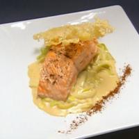Salmon over Creamed Leeks with Apple Butter Sauce image