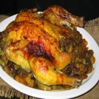 Roast Chicken With Dried Fruit and Almonds_image