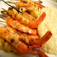 Barbecued Bourbon Shrimp With Cheddar Cheese Grits image