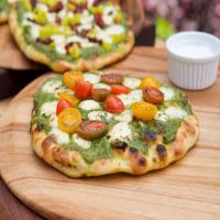 Grilled Pesto Pizza with Marinated Mozzarella and Tomatoes image