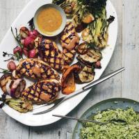 Grilled Chicken With Bok Choy, Shiitake Mushrooms, and Radishes image