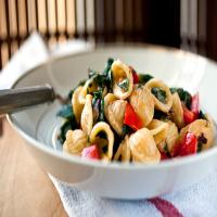 Orecchiette With Swiss Chard, Red Peppers and Goat Cheese image