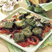 Goat Cheese in Grape Leaves with Tomato and Olive Salad image