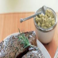 Pan-Grilled New York Strip Steaks with Green Olive Tapenade image