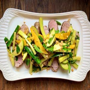 Grilled Pork Tenderloin with Spicy Cucumber, Apple and Mango Salad_image