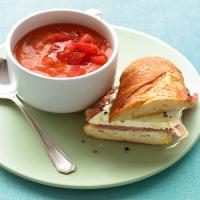 Tomato Gazpacho with Prosciutto-Mozzarella Sandwiches image