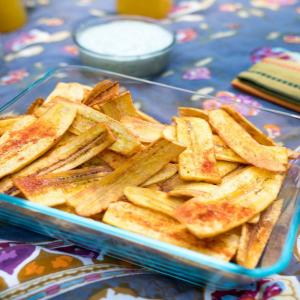 Spiced Plantain Chips with Mint Garlic Sauce image