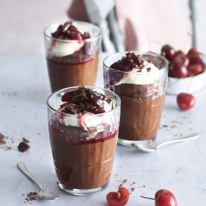 Dark chocolate pots with cherry compote image