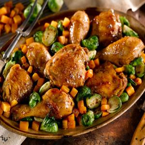 Pan Roasted Maple Dijon Chicken With Butternut Squash & Brussels Sprouts Recipe - (4.3/5)_image