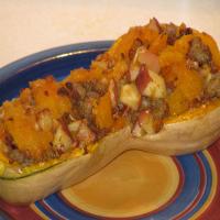 Baked Butternut Squash Stuffed With Apples and Sausage_image