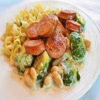 Kielbasa with Brussels Sprouts in Mustard Cream Sauce image
