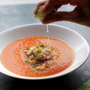 Roasted Red-Pepper Soup with Quinoa Salsa_image