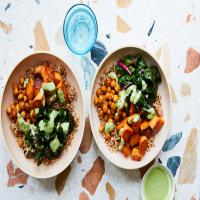 Buddha Bowl with Roasted Sweet Potatoes, Spiced Chickpeas, and Chard image