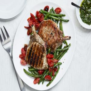 Grilled Pork Chops with Green Beans and Chimichurri image