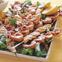 Grilled Chicken and Shrimp Kebabs with Lemon and Garlic image